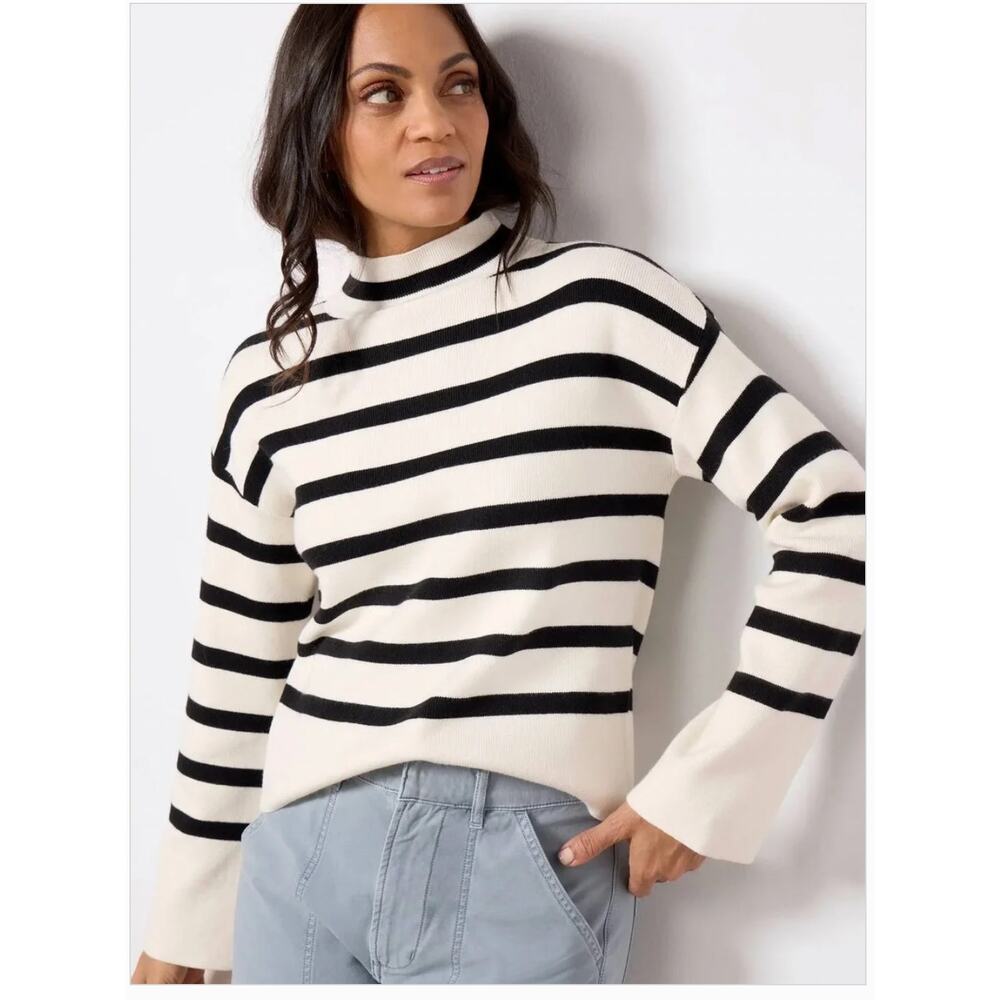 Evereve Bonnie Mock Neck Pullover Sweater Boxy Oversized Striped Blk/Wht Size S - Picture 2 of 14